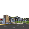 Modern Commercial Street Architectural Design With Glass Facade And Outdoor Pedestrian Areas