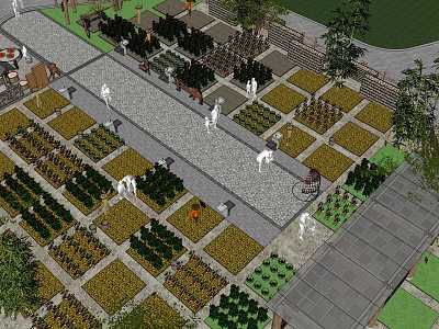 Garden Landscape Design With Neatly Arranged Planted Beds Green Plants And Stone Pathways 3d model