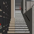 Modern Interior Design Featuring Grey Stone Stairs Wooden Handrail And Black Bookshelves With Lighting