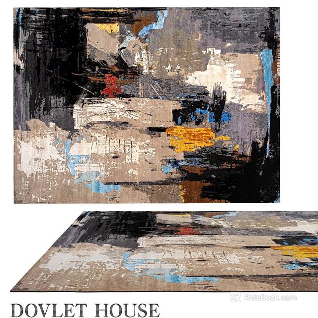 Square Abstract Art Rug With Colorful Brush Strokes And Modern Design 3d model 