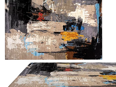 Square Abstract Art Rug With Colorful Brush Strokes And Modern Design 3d model