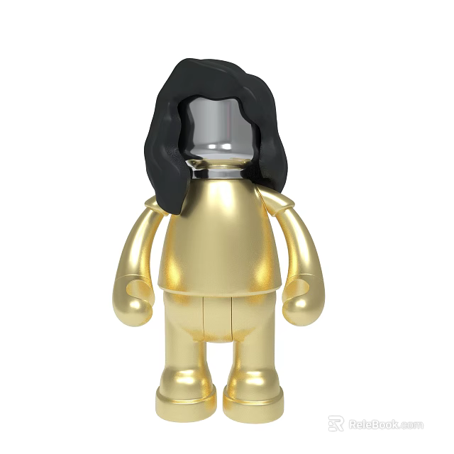 Golden Toy Figure With Black Long Hair And Silver Head Design Details 3d model 