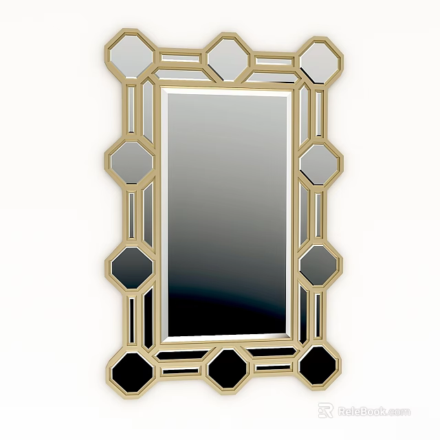 Decorative Wall Mirror With Gold Frame And Geometric Pattern Design 3d model 