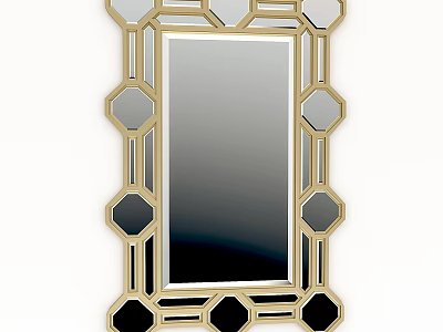 Decorative Wall Mirror With Gold Frame And Geometric Pattern Design 3d model