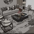 Modern Sofa Coffee Table Set With Accent Chairs Area Rug And Throw Pillows 3d model