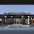 Traditional Ancient Architecture Courtyard With Classic Roof Wooden Doors And Stone Pavement