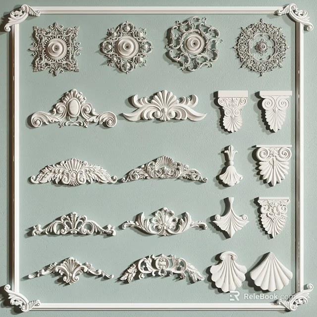 Collection Of Intricate Decorative Carvings With Various Designs For Interior Use 3d model 