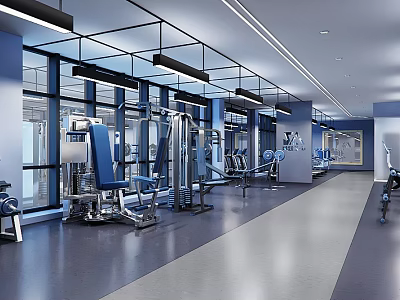 Modern Gym Interior With Multiple Fitness Equipment And Bright Space 3d model