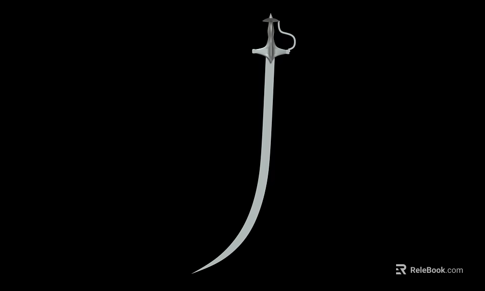 Elegant Silver Scimitar Sword With Intricate Decorative Hilt On Black Background 3d model 