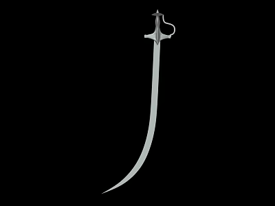 Elegant Silver Scimitar Sword With Intricate Decorative Hilt On Black Background 3d model