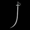 Elegant Silver Scimitar Sword With Intricate Decorative Hilt On Black Background