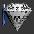 Polished Crystal Diamond Shaped Decorative Household Item With Blue Ankh Symbol