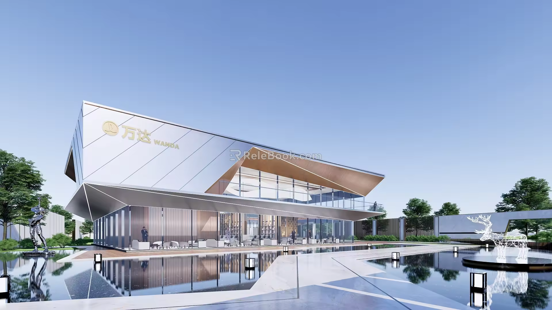 Modern Sales Office Building Fold Surface Demonstration Area 3d model