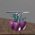 Coffee Table With Pink Pumpkin Shaped Base Green Curved Supports And White Round Top