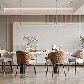 Elegant Modern Restaurant Interior With Round Dining Table Chairs Pendant Lights And Plants