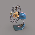 Vintage Electric Fan With Metal Cage Golden Blades And Black Base