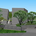 Modern Sales Office Building With Stone Facade And Tree Surrounded Entrance Walkway