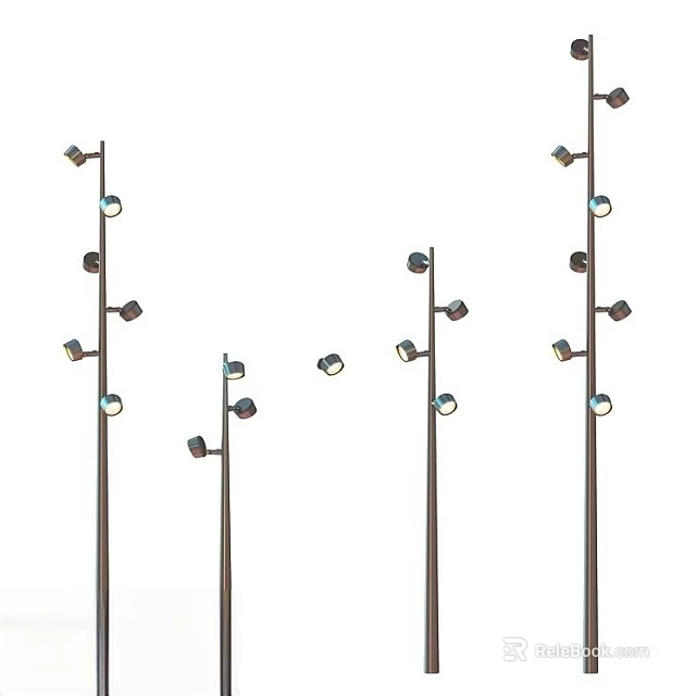 Outdoor Lights With Multiple Light Heads On Metal Pole For Garden Pathway Decorative And Functional 3d model 