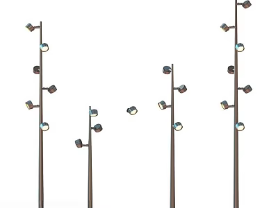 Outdoor Lights With Multiple Light Heads On Metal Pole For Garden Pathway Decorative And Functional 3d model