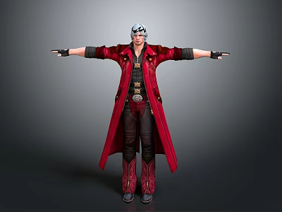 Character In Red Long Coat With White Headscarf Black Pants And Red Boots Arms Outstretched 3d model