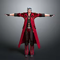 Character In Red Long Coat With White Headscarf Black Pants And Red Boots Arms Outstretched