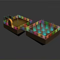 3D Scene Structure with Archway Street Lamp Fence and Glowing Blue Pillars