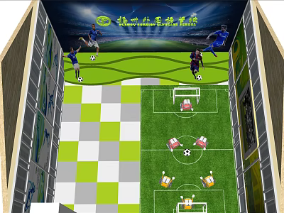 Five a Side Football Field With Green Lawn Goals And Active Players Recreational Scene 3d model