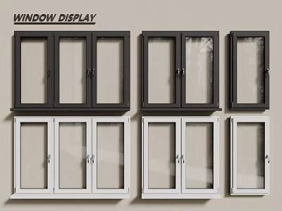 Casement Windows Display With Black And White Styles For Home Interior Design 3d model
