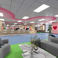 Modern Lobby Interior With Curved Pink Ceiling White Reception Desk And Green Plants