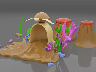 Modern cartoon sketch submarine volcano 3d model