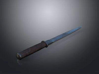 Sharp Tactical Dagger With Long Blade Brown Wooden Handle And Classic Design On Dark Background 3d model