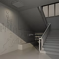 School Staircase Area With Cultural Wall Paper Plane Decorations And Wooden Ceiling