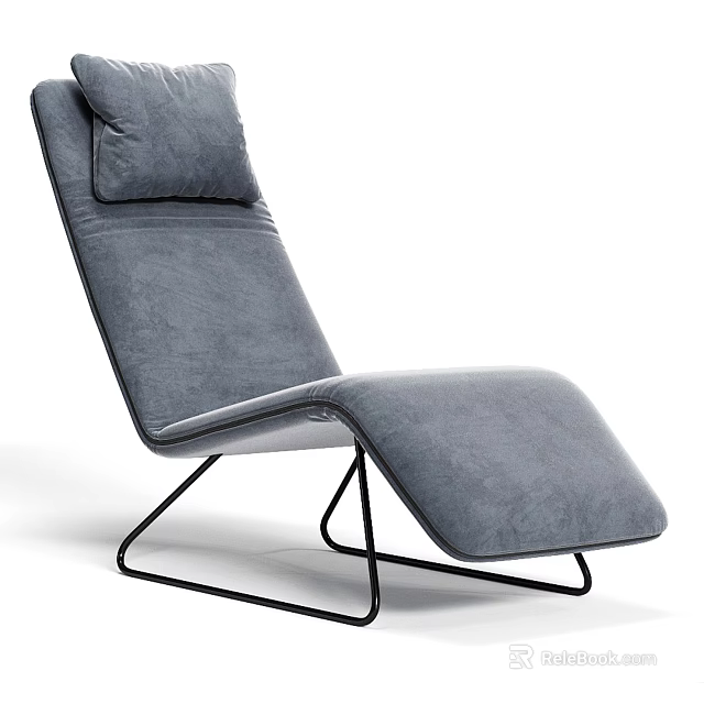 Modern Gray Chaise Lounge with Soft Fabric Cushion and Black Metal Frame 3d model 