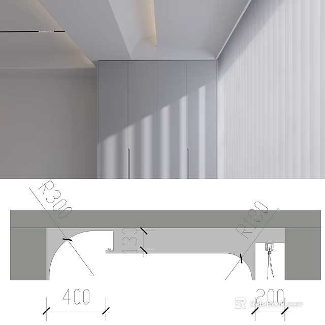 Modern Ceiling Design In Minimalist Interior With Built In Cabinets 3d model 