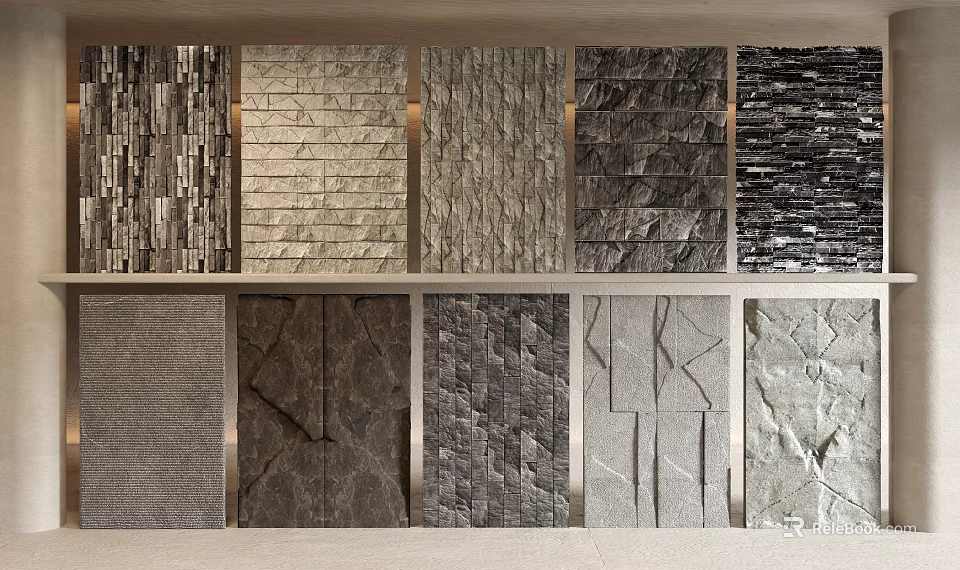 Various Textured Background Wall Design Samples Featuring Stone Brick And Patterned Materials 3d model