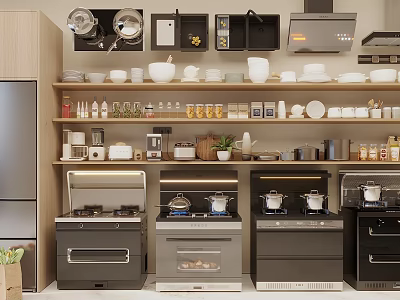 Modern Kitchen Interior Design With Essential Appliances Stoves Ovens And Cabinets 3d model