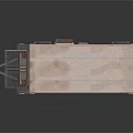 Light Brown Trailer With Wooden Texture Yellow Stripe Decoration Metal Grille Vent Wheels And Hitch