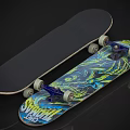 Two Skateboards With Black Deck And Colorful Blue Yellow Graphic Design Wheels And Trucks