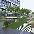 Modern Residential Landscape Design With Greenery Lawn Seating Area And Paved Walkway