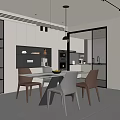 Modern Restaurant Interior Design With Open Layout Dining Table Chairs And Pendant Lights 3d model