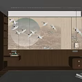 New Chinese bedside background wall background wall 3d model
