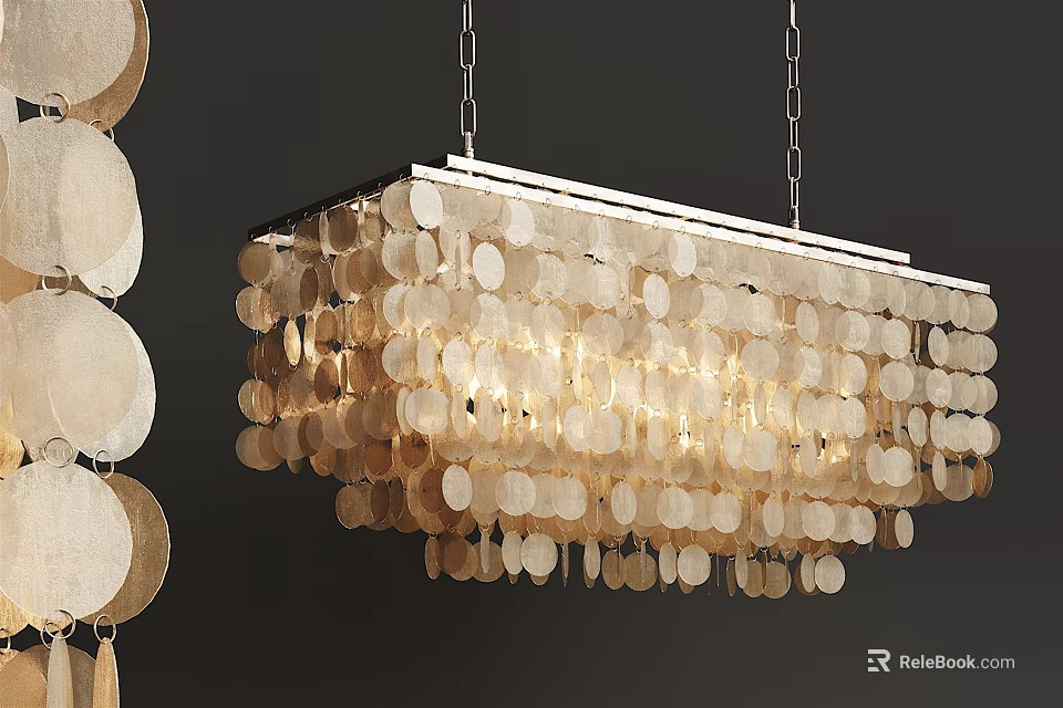 Natural Shell Decorative Discs Rectangular Chandelier With Chain Hanging For Modern Interior Design 3d model