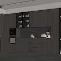 Modern Kitchen Interior With Gray Cabinets Marble Countertop Open Shelves And Built In Oven 3d model