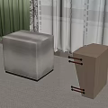 Modern Cube Shaped Stools With Gray Upholstery Black Wood And Metal Handles