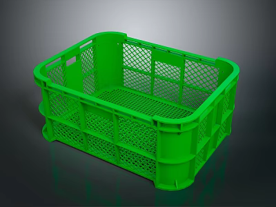 Practical Green Plastic Household Storage Basket With Mesh Design And Handles 3d model