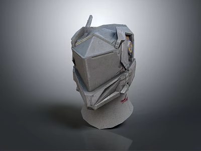 Gray Geometric Mechanical Helmet Model With Angular Design And Sci Fi Elements 3d model