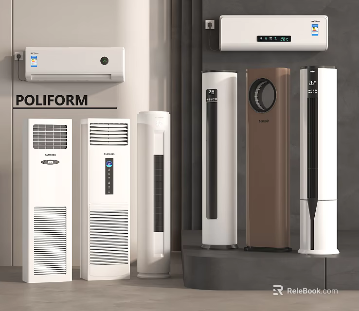 Variety Of Air Conditioners And Fans On 3d model 