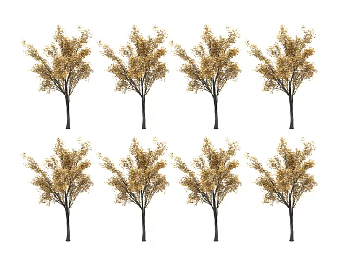Eight Trees With Black Trunks Golden Yellow Leaves Arranged In Two Rows Four Columns 3d model