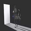 Game Movie Character Wearing Top Hat Long Coat Blue Gloves Facing White Door Dark Background