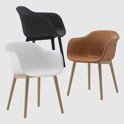 Modern Minimalist Dining Chairs Black White Brown Upholstered Seats With Wooden Legs 3d model